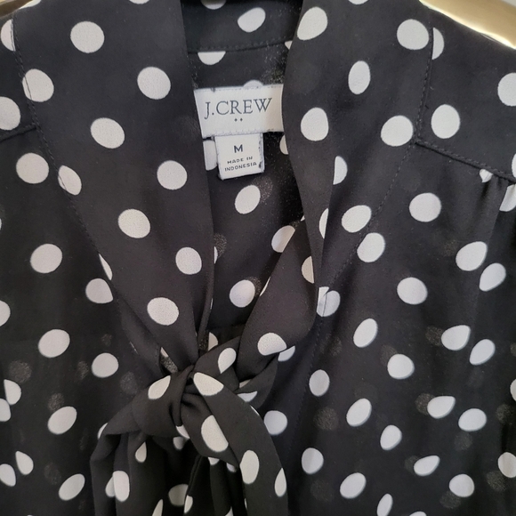 J Crew Factory Polka Dot Tie Neck Blouse Size M - Picture 2 of 3
